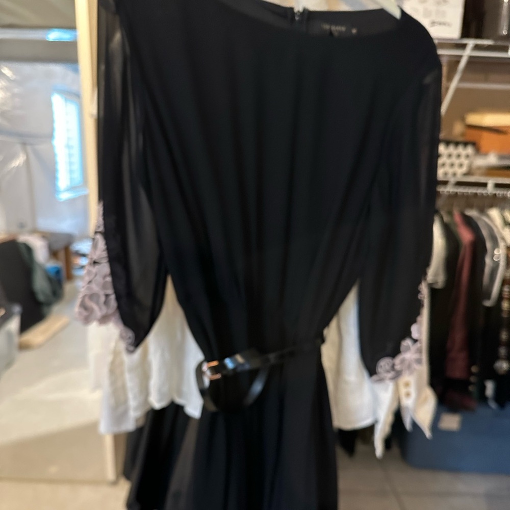 Ted Baker Black Dress with Lace-Trim Sleeves